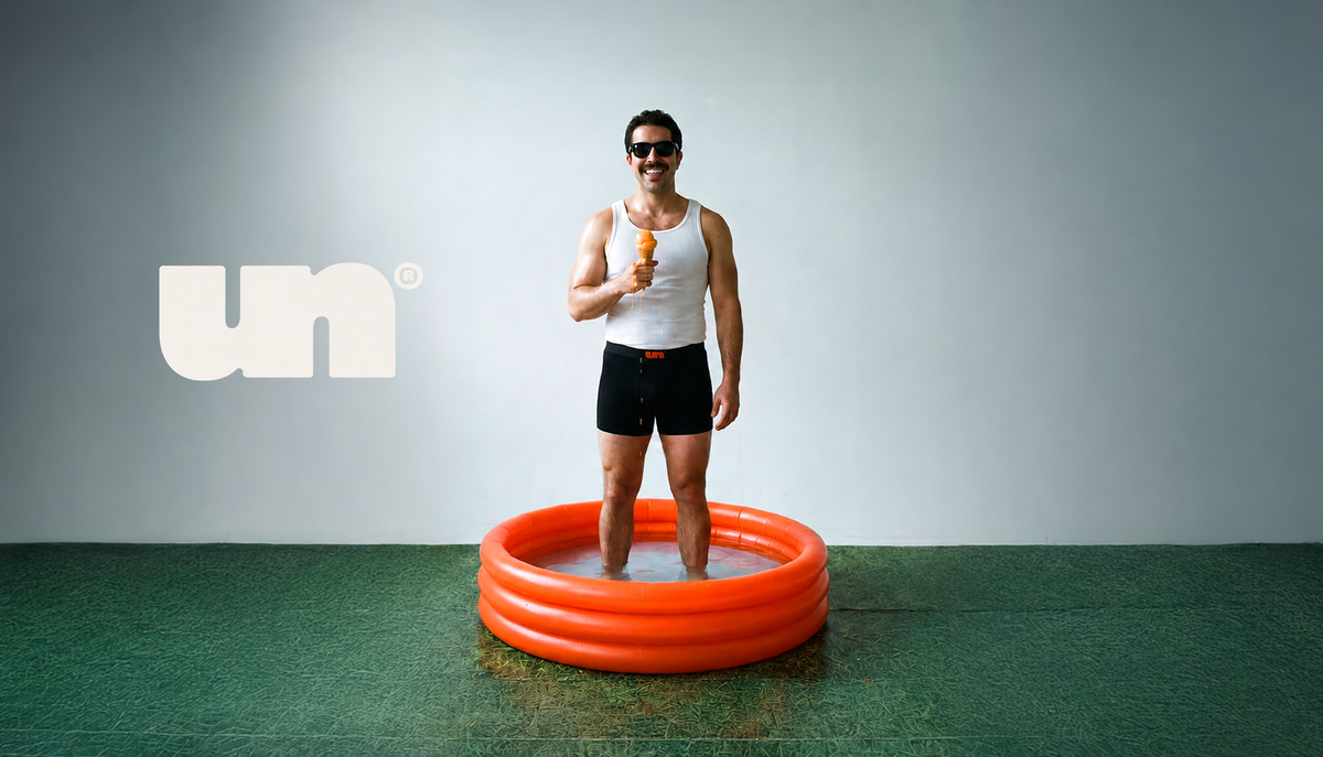 Unluckies model with ice cream and off-white Unluckies logo